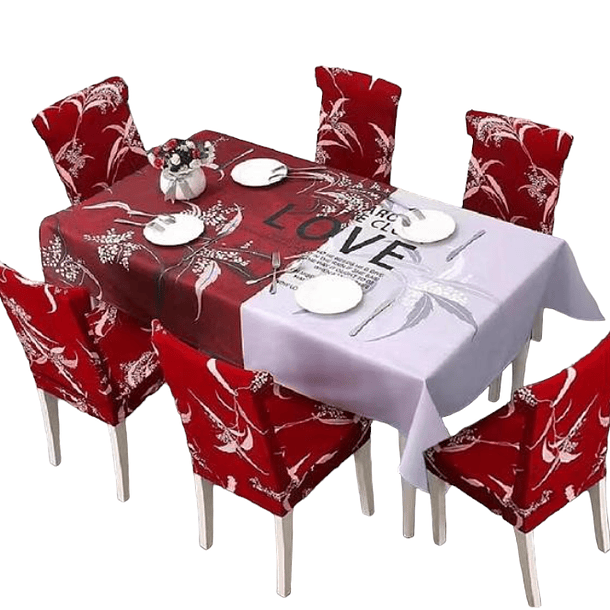 SET de Mantel Anti-manchas con 6 Fundas de Sillas elasticadas con Diseños 6