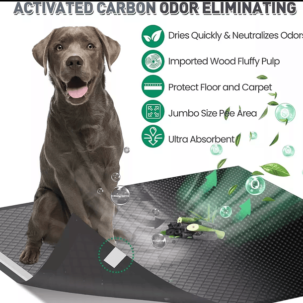 50 Pañales Sabanilla Mascota Baño Perros De Carbón 45x60 Cm 6