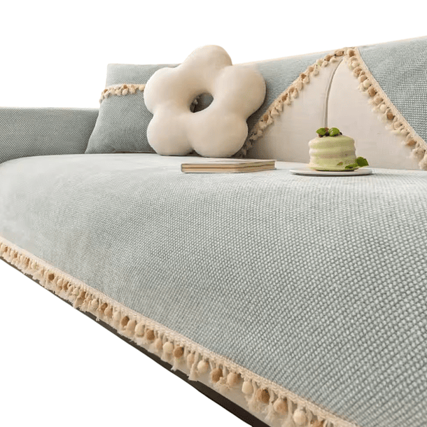 Cubre Sofa Anti-deslizante Con Pompones Cubierta De Sofa De 3 Cuerpos 1