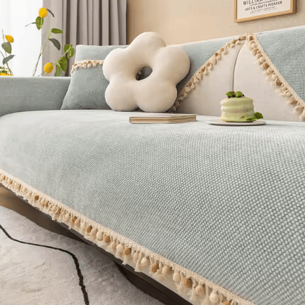 Cubre Sofa Anti-deslizante Con Pompones Cubierta De Sofa De 3 Cuerpos 4
