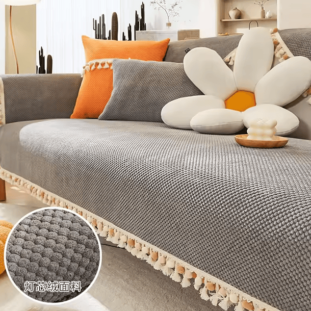 Cubre Sofa Anti-deslizante Con Pompones Cubierta De Sofa De 3 Cuerpos 7