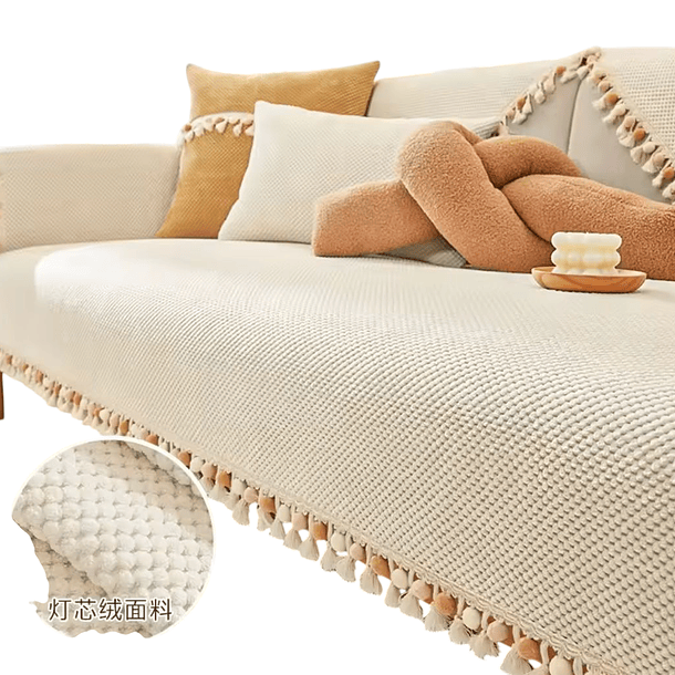 Cubre Sofa Anti-deslizante Con Pompones Cubierta De Sofa De 3 Cuerpos 8