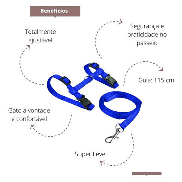 Collar De Pecho Para Gatos Con Guía Celeste Azul Claro 3