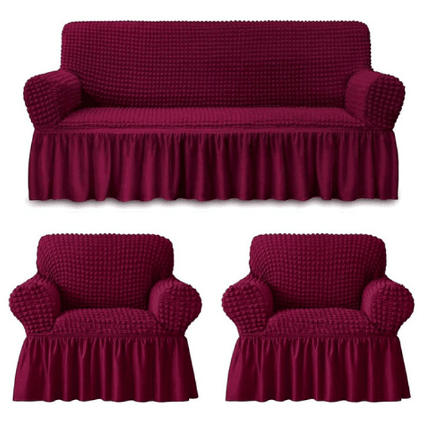 Funda Sofa Elastica Cubre Sillon Turco Juego 3+1+1 Cuerpos Color Burdeo 1