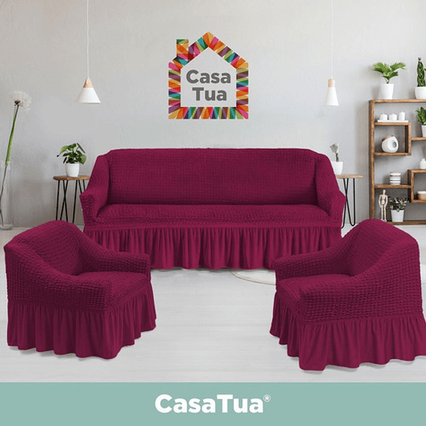 Funda Sofa Elastica Cubre Sillon Turco Juego 3+1+1 Cuerpos Color Burdeo 4