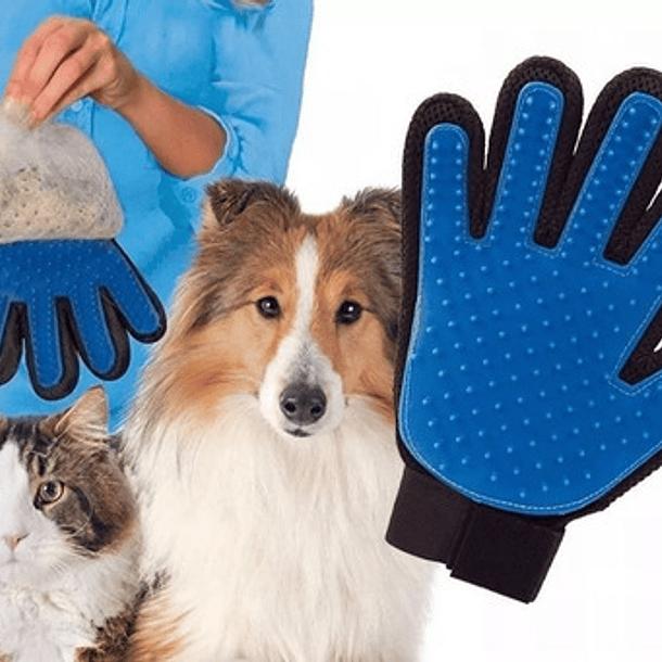 Guante Cepillo Mascota Perro Gato Quita Pelo Removedor Color Azul 2