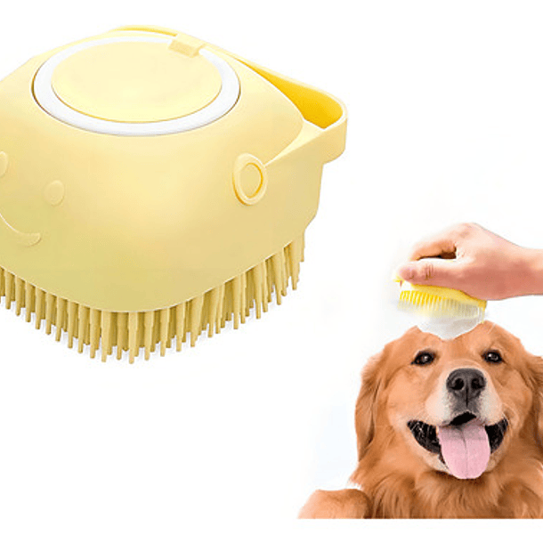 Cepillo Masajeador De Silicona Con Dispensador De Shampoo Para Mascotas Slim Company Perfecto Para Perros Y Gatos Baño De Limpieza Profunda, Masaje Relajante Y Cuidado Del Pelo Color Amarillo 1