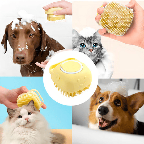 Cepillo Masajeador De Silicona Con Dispensador De Shampoo Para Mascotas Slim Company Perfecto Para Perros Y Gatos Baño De Limpieza Profunda, Masaje Relajante Y Cuidado Del Pelo Color Amarillo 7