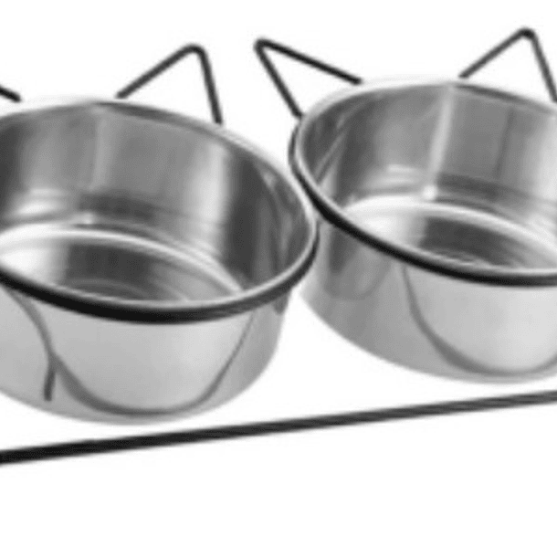 Plato Doble Elevado De Acero Inoxidable No Tóxico Mascotas 1
