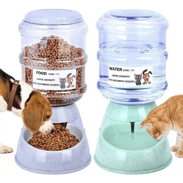 Pack 2 Dispensador Agua / Comida Para Gatos Perros Mascotas
