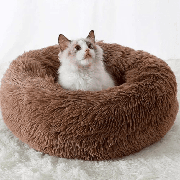 Cama Para Perro Pequeño Camita Con Felpa Antiestrés Cómoda C Color Café Diseño Dona 1