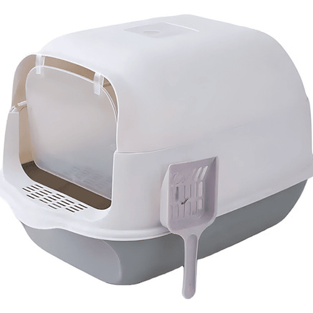 Arenero Para Gatos Cerrado Con Pala Puerta Filtro Sanitario Color Gris