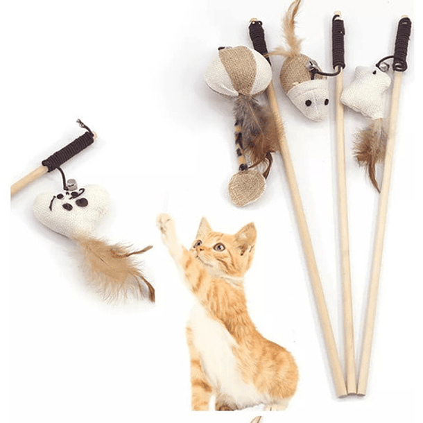 Juguete Interactivo Varita Madera Peluche Sonido Para Gatos 1