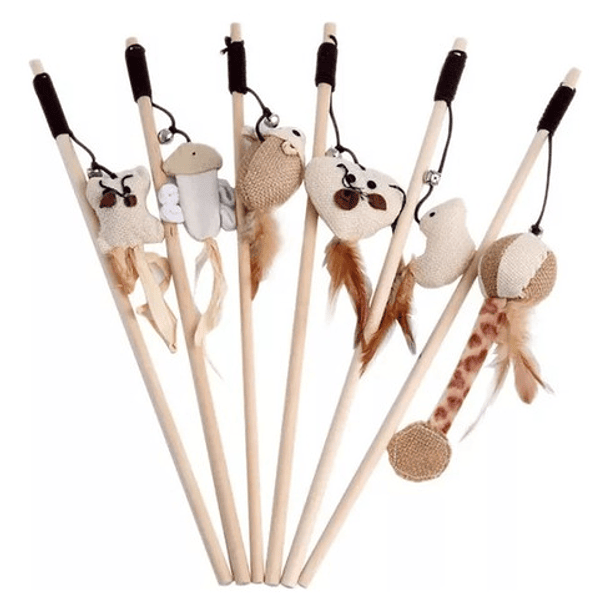 Juguete Interactivo Varita Madera Peluche Sonido Para Gatos 2
