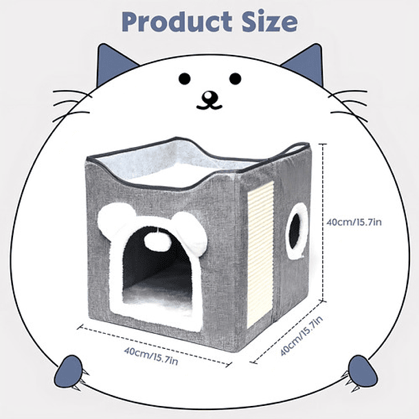 Cama Casa Para Gato Mascota Plegable Con Rascador Juguete Color Gris 3