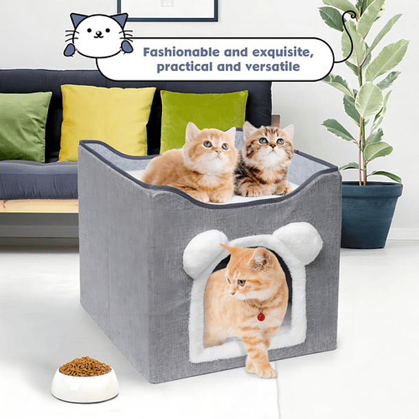 Cama Casa Para Gato Mascota Plegable Con Rascador Juguete Color Gris 7