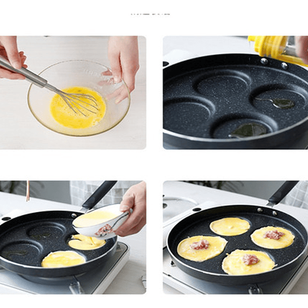 Sartén Antiadherente Con 4 Agujeros Para Huevos, Hamburguesa, Color Negro 4