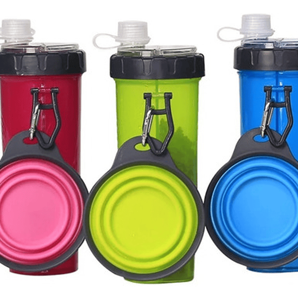 Botella Para Agua Y Alimento + Plato Plegable Paseo Mascotas Color Azul 2