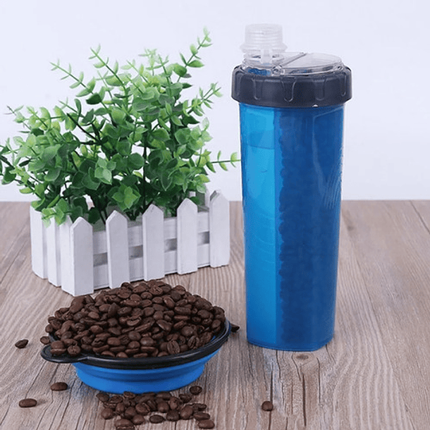 Botella Para Agua Y Alimento + Plato Plegable Paseo Mascotas Color Azul 3