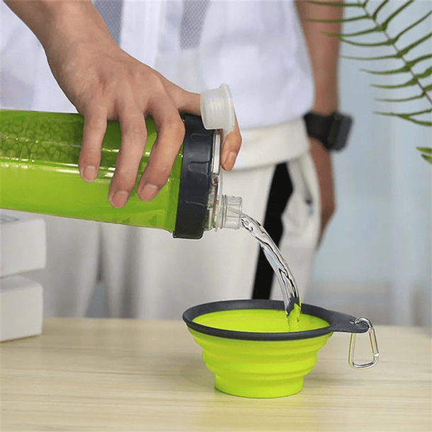 Botella Para Agua Y Alimento + Plato Plegable Paseo Mascotas Color Azul 5