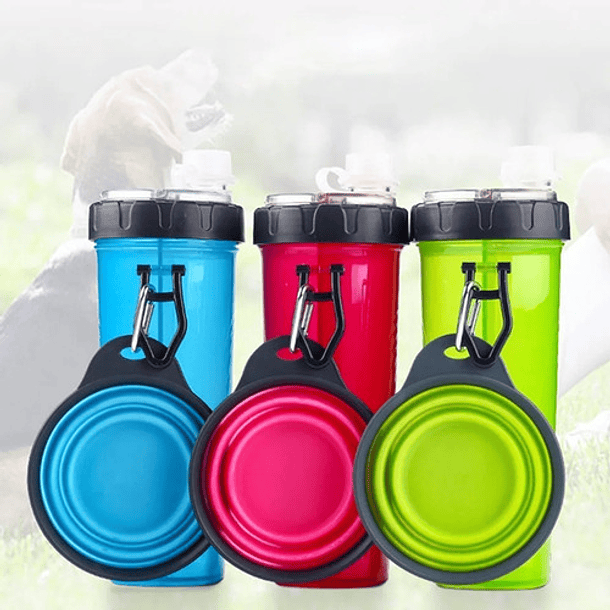 Botella Para Agua Y Alimento + Plato Plegable Paseo Mascotas Color Azul 8