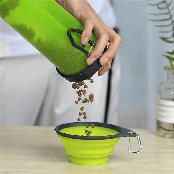 Botella Para Agua Y Alimento + Plato Plegable Paseo Mascotas Color Azul 10