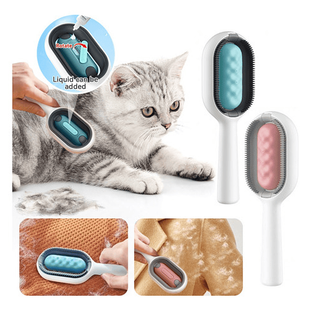 Cepillo Aseo Para Mascotas Con Tanque Agua 3 En 1 Gato Perro Color Rosa 4mm 3