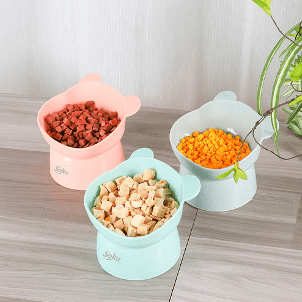 Soku Tazon Plato Para Gatos Perros Mascotas Kawaii Elevado Color Oso Rosa 2