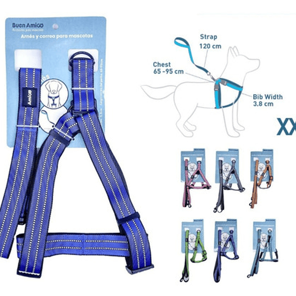 Arnes + Correa Reflectante Para Perro Tipo H Talla Xxl 3