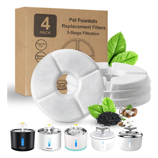 X4 Filtro Bebedero Fuente De Agua Eléctrico Gato Perro Redon Color Blanco 2