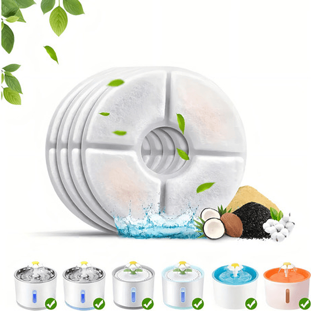 X4 Filtro Bebedero Fuente De Agua Eléctrico Gato Perro Redon Color Blanco 7