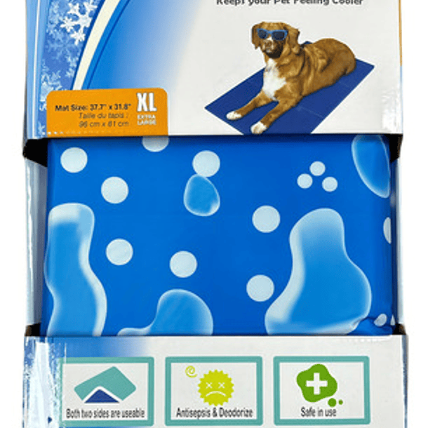 Manta Refrescante De Gel Frio Para Mascotas Talla Xl 96x81cm Color Azul Círculo Y Agua 1