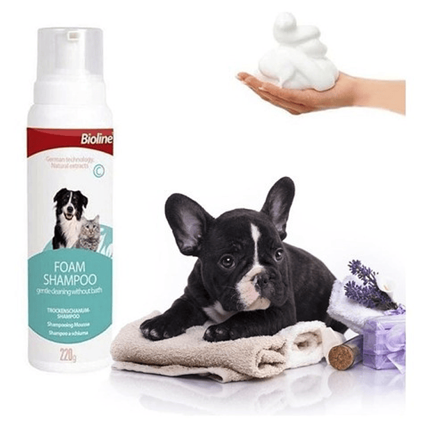 Espuma Seca Shampoo Perro Y Gato Bioline 220 Ml Fragancia Sin Fragancia 1