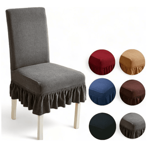 Funda De Silla Con Faldon Elastica, Pack De 2 Color Gris Diseño De La Tela Cuadrille 1