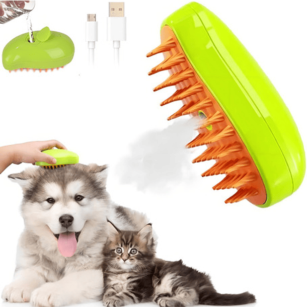 Cepillo Vapor Para Gatos 3 En 1 Recargable Color Verde 1