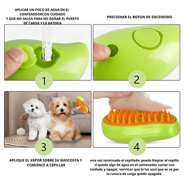 Cepillo Vapor Para Gatos 3 En 1 Recargable Color Verde 3