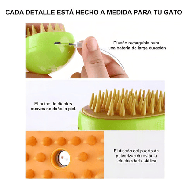 Cepillo Vapor Para Gatos 3 En 1 Recargable Color Verde 5