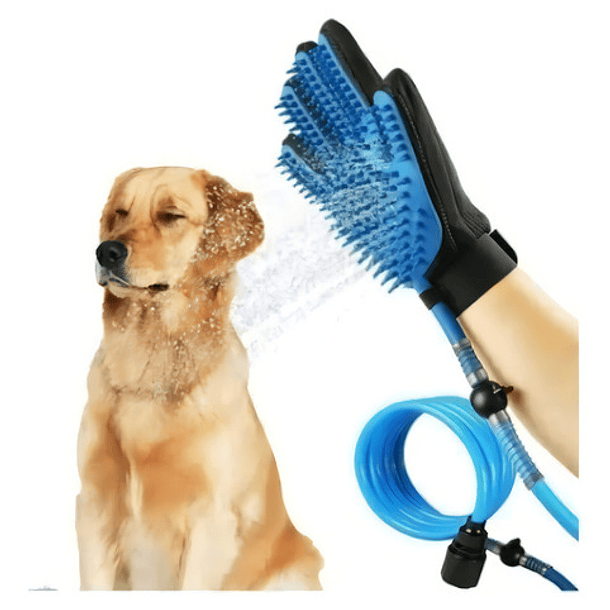 Guante Esponja Con Manguera Masajeador Para Baño De Mascotas Color Azul 1