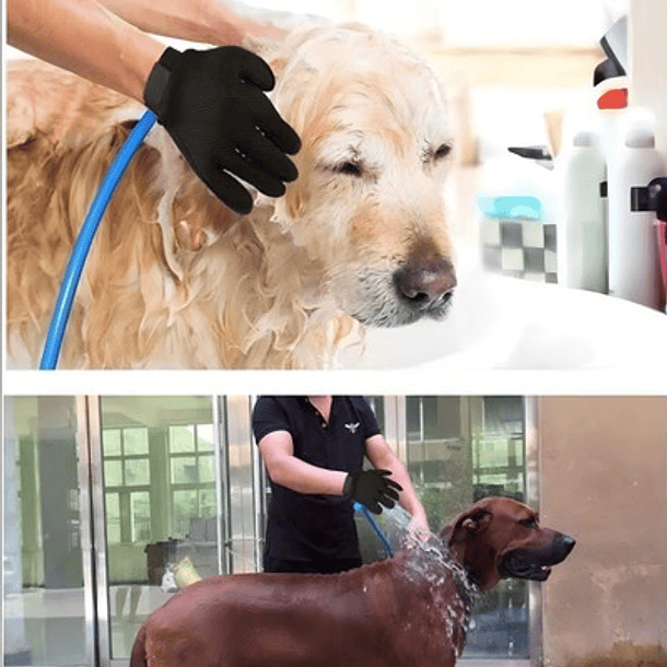Guante Esponja Con Manguera Masajeador Para Baño De Mascotas Color Azul 3
