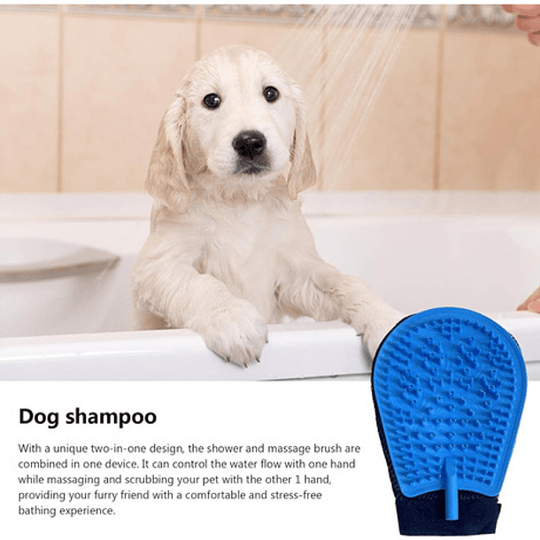 Guante Esponja Con Manguera Masajeador Para Baño De Mascotas Color Azul 7