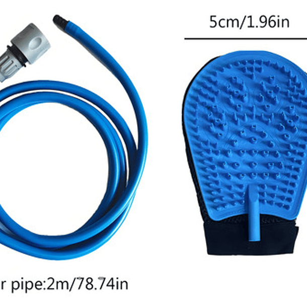 Guante Esponja Con Manguera Masajeador Para Baño De Mascotas Color Azul 8