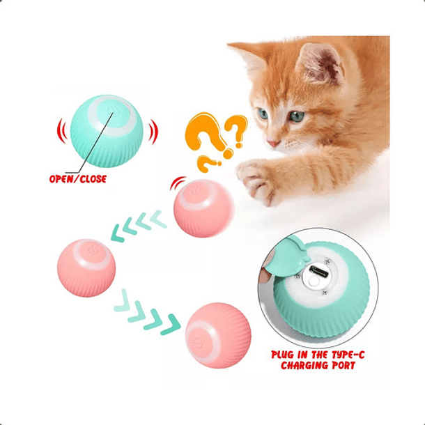 Pelota De Juguete De Gato Eléctrico Interactivo Para Gatito Color Rosa 3