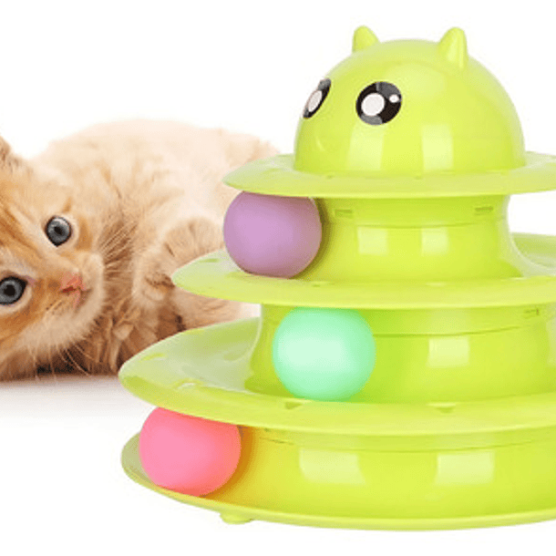 Juguete Interactivo Para Gato Torre 3 Niveles Pelota Juegos Color Verde 3