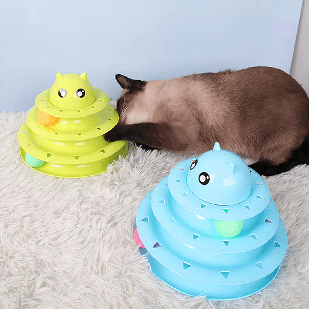 Juguete Interactivo Para Gato Torre 3 Niveles Pelota Juegos Color Verde 4