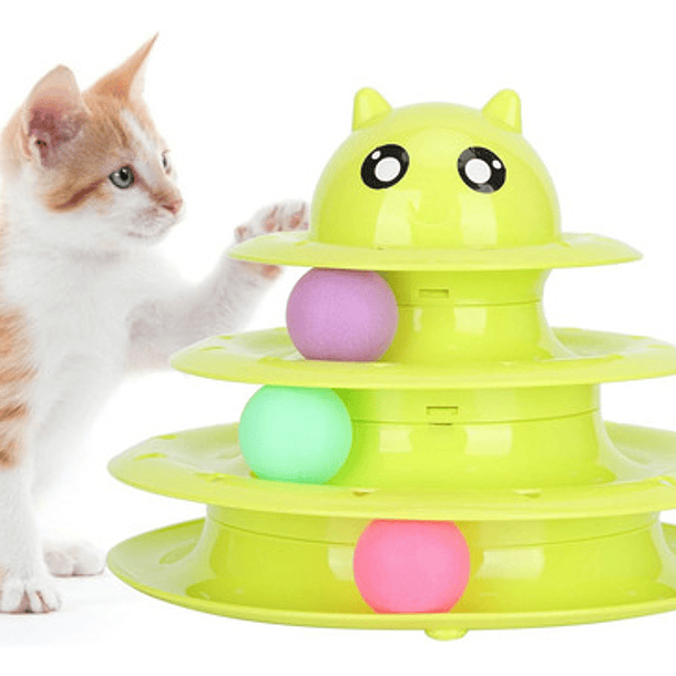 Juguete Interactivo Para Gato Torre 3 Niveles Pelota Juegos Color Verde 5