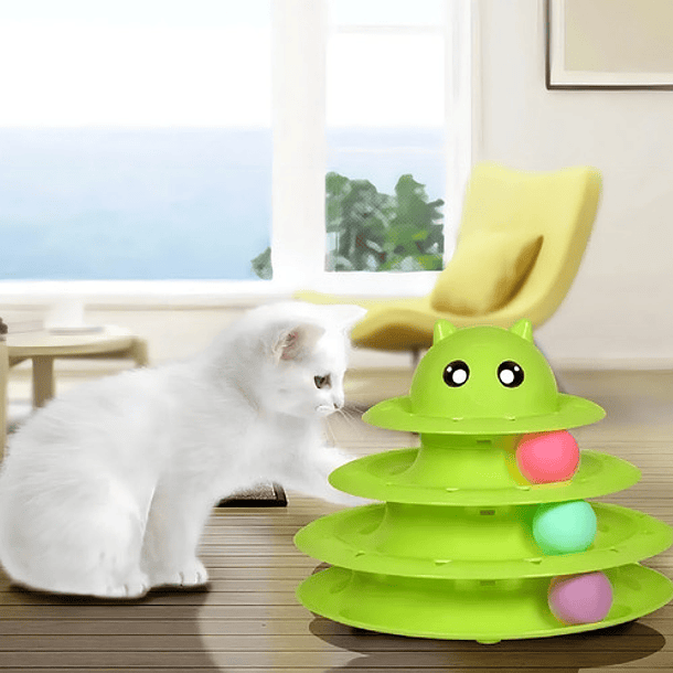 Juguete Interactivo Para Gato Torre 3 Niveles Pelota Juegos Color Verde 7