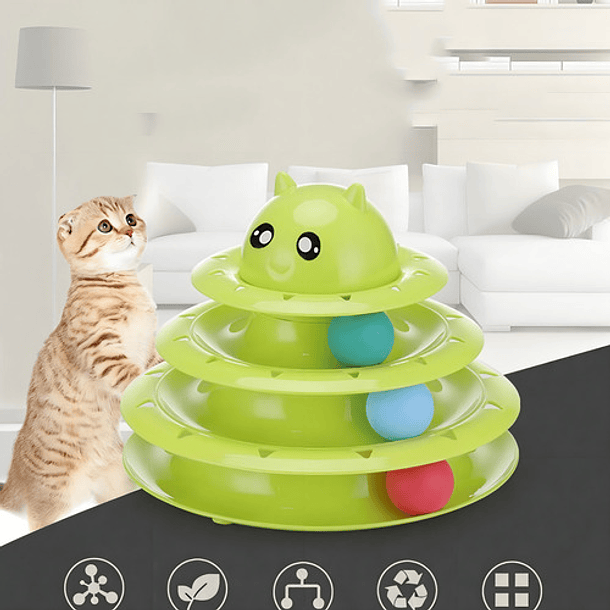 Juguete Interactivo Para Gato Torre 3 Niveles Pelota Juegos Color Verde 10