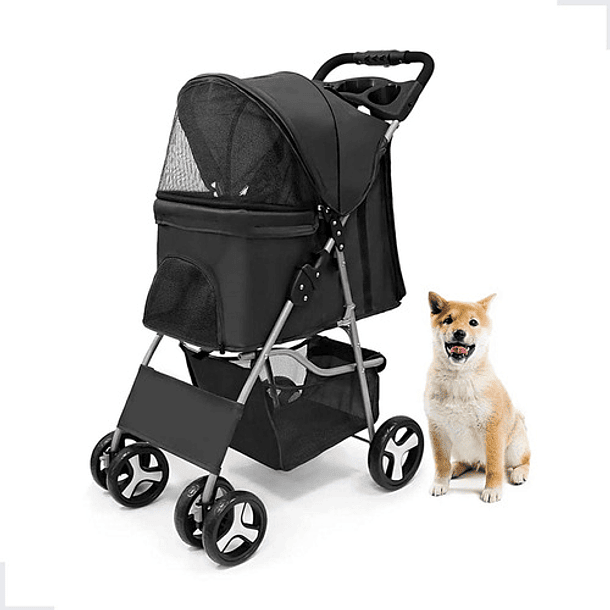Carrito De Transporte De Mascotas Negro Plegable Para Perros Y Gatos 2