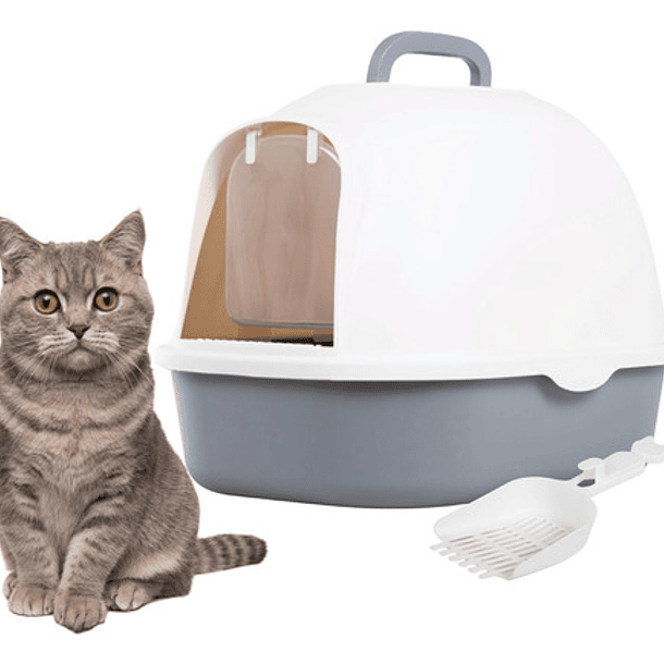 Arenero Para Gatos Grande Cerrado Con Pala Filtro Y Puerta Color Gris Claro 1