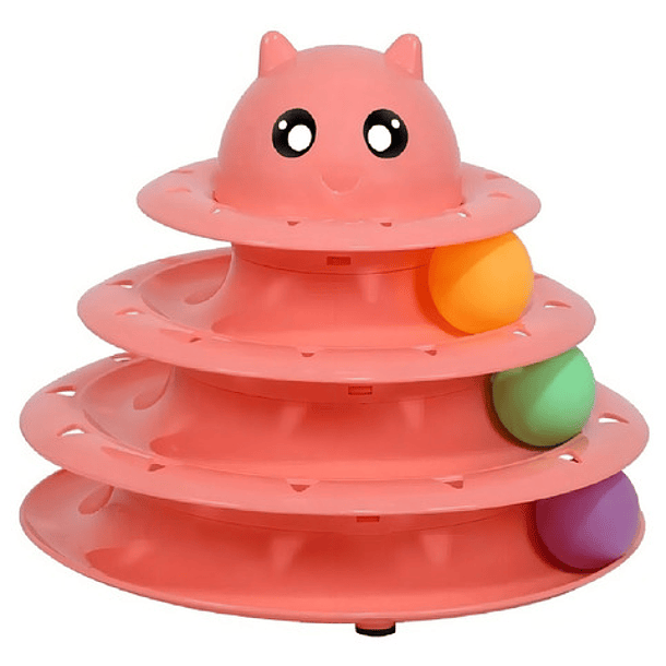 Juguete Interactivo Para Gatos Torre 3 Niveles Pelotas Color Rosado 2